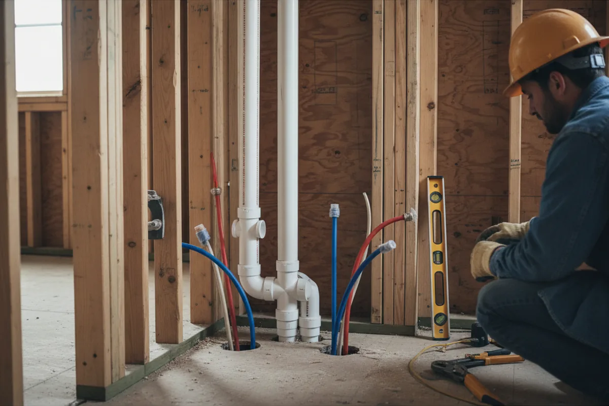 Drain and supply rough-in during Sump Pump Repair in New Germantown